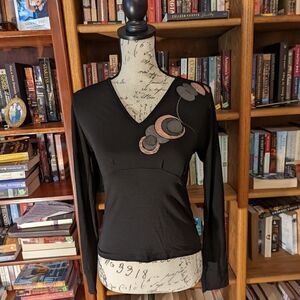 Cerruti Jeans Long Sleeve Stretch Top, Size S Hand Painted Nwt